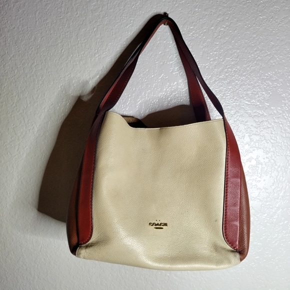 Coach Handbags - Coach Colorblock Cream, Tan, and Brown Leather Hobo Bag